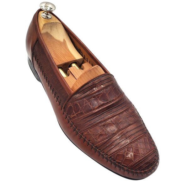 Mezlan Sebastian Men\'s size 9 Brown Exotic Lizard loafer dress shoes Spain